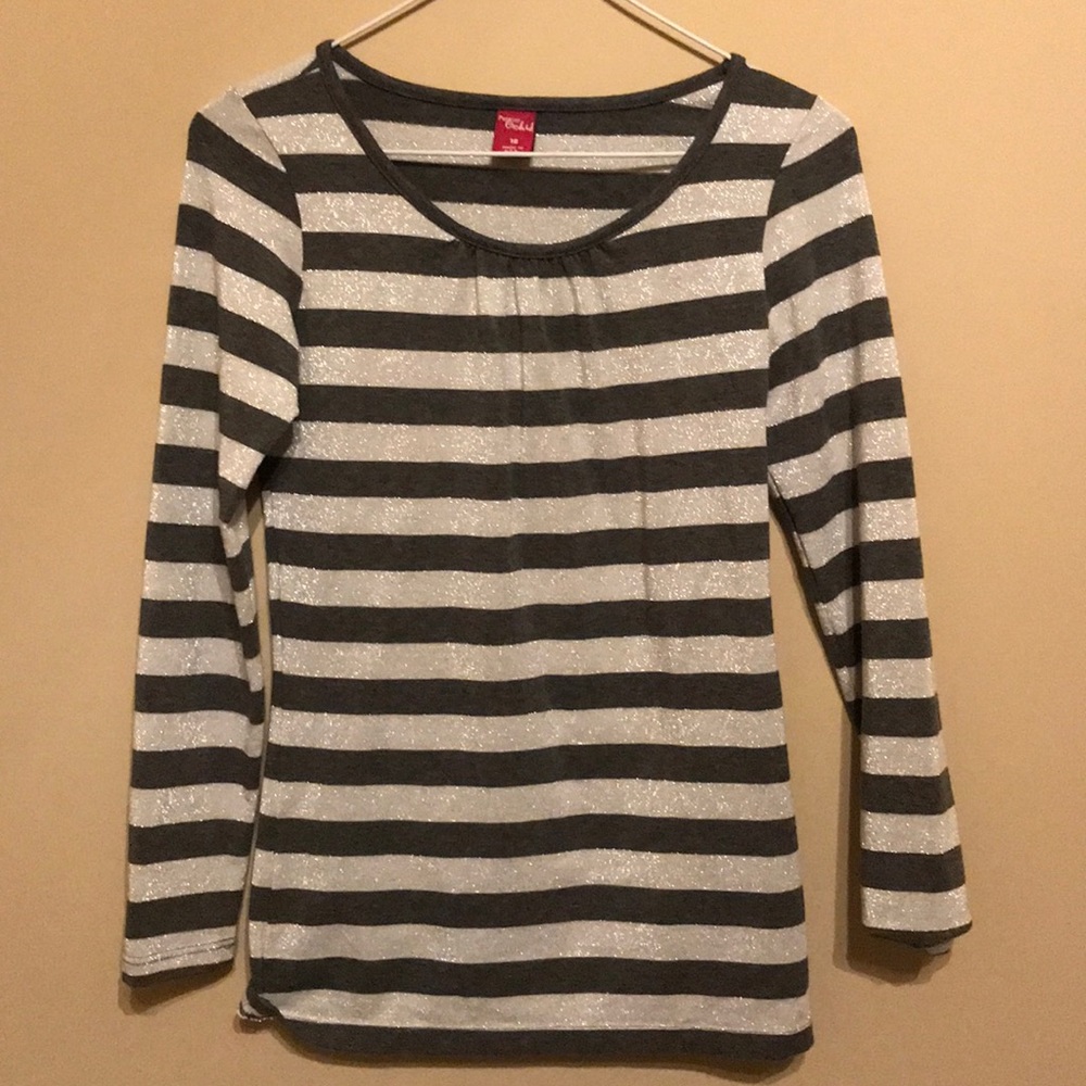 Gray and Sparkled Silver Striped Long Sleeve Shirt